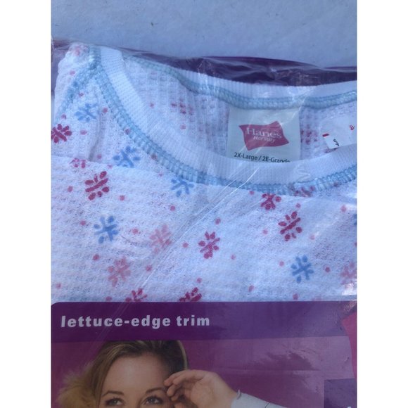 Hanes Thermal Floral Shirt and Pants Set Lettuce edge Trim Cuffed 2XL - Picture 3 of 12